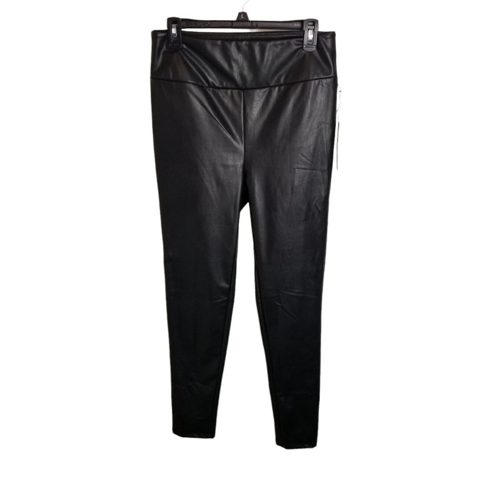 Iris Basic Pleather Pants Large Shiny Black Stretch High Rise Pull-on  Slim fit
